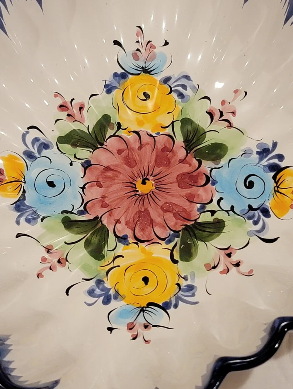Vintage Alcobaca Portugal Ceramic Hand-Painted Fluted Square Bowl Vestal 1196